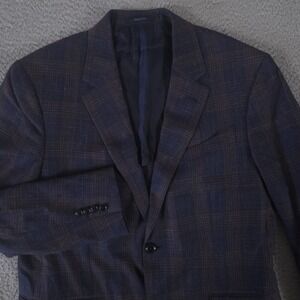 Ermenegildo Zegna Sport Coat Men 52R Blue Windowpane Milano Easy Wool Silk Linen